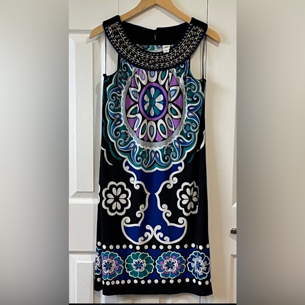 Signature by Sangria Black and Blue Mini Dress Size 12